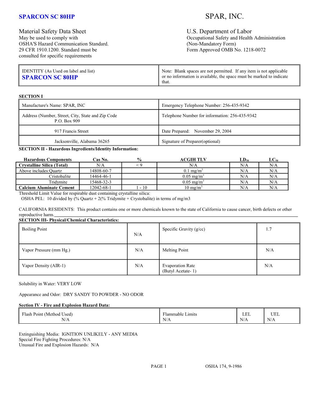 Material Safety Data Sheetu.S. Department of Labor