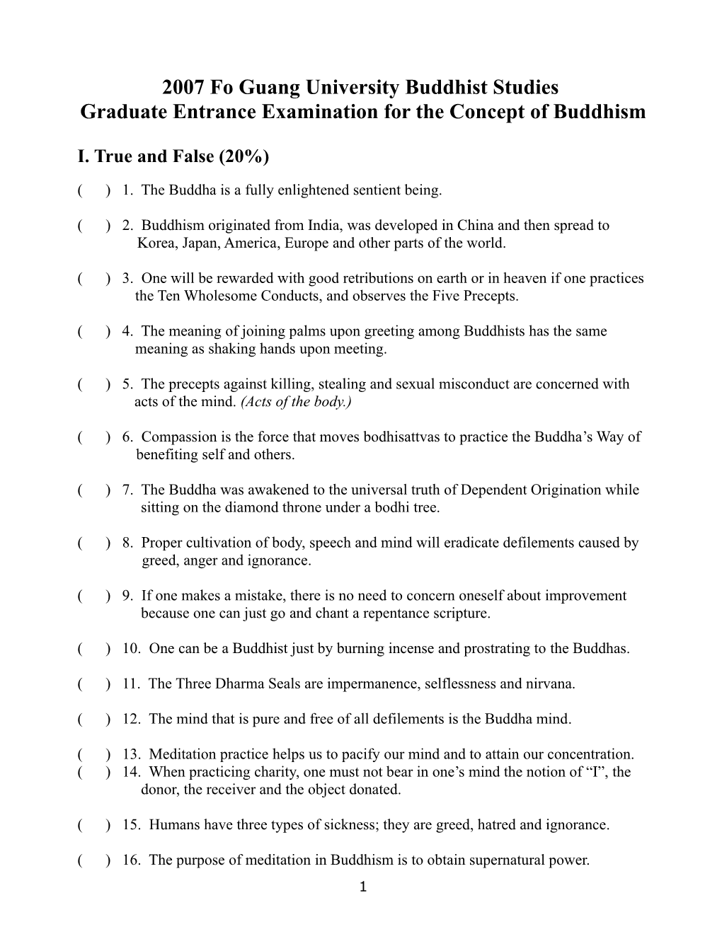 2006 Buddhist Exam Study Guide (Adult)