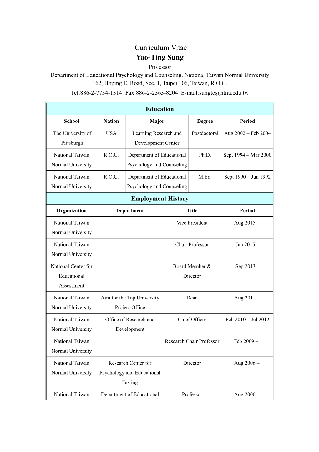 Department of Educational Psychology and Counseling, National Taiwan Normal University