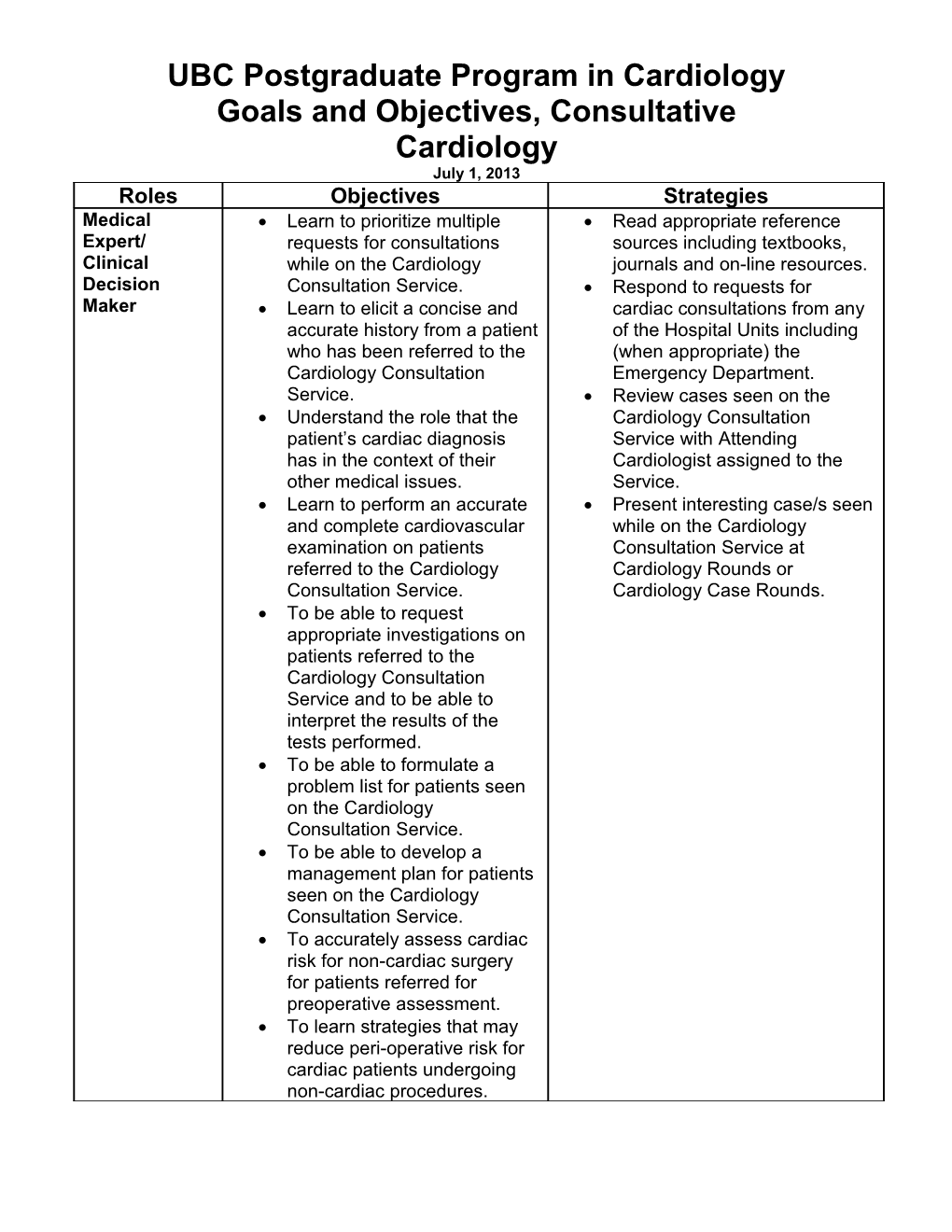 UBC Postgraduate Program in Cardiology