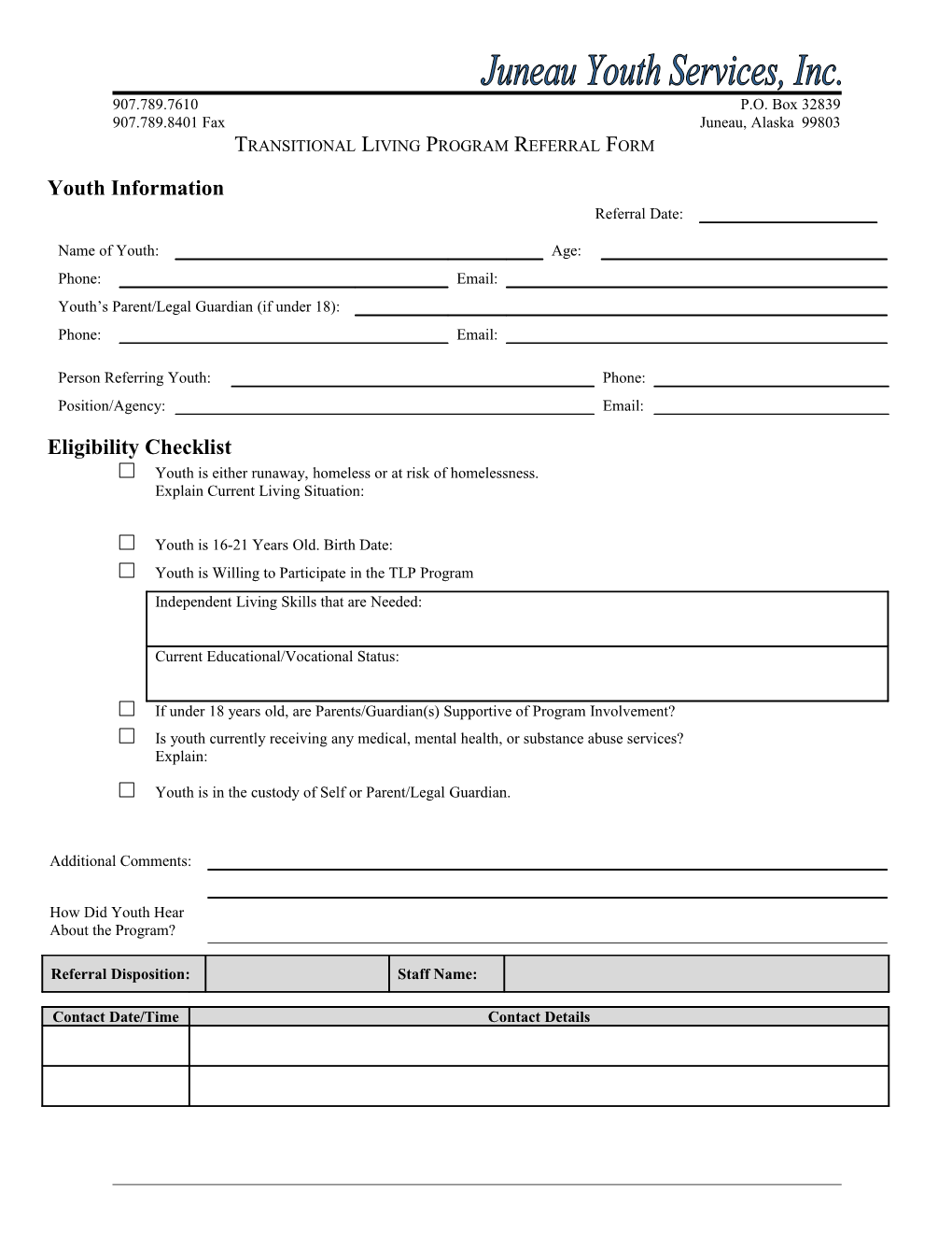 Transitional Living Program Referral Form