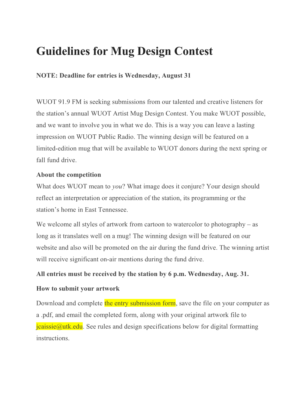 Guidelines for Mug Design Contest