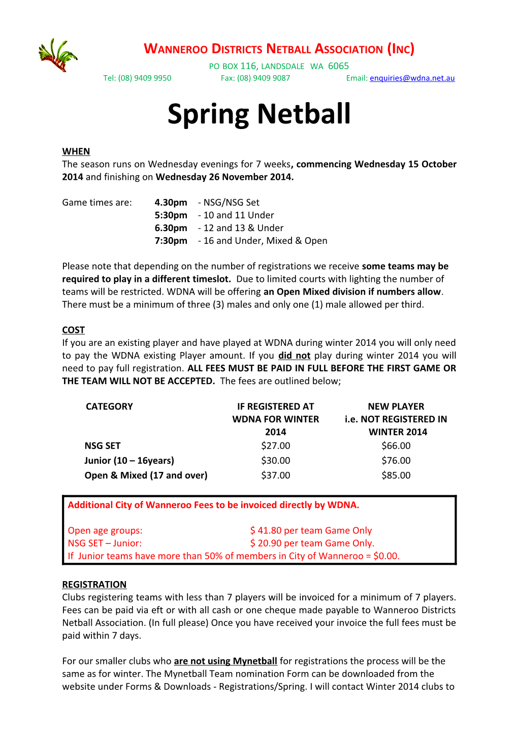 Wanneroo Districts Netball Association (Inc)