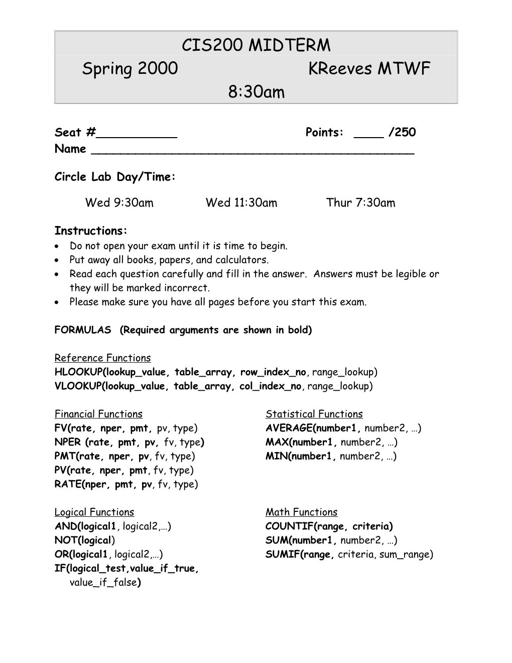 Circle Lab Day/Time