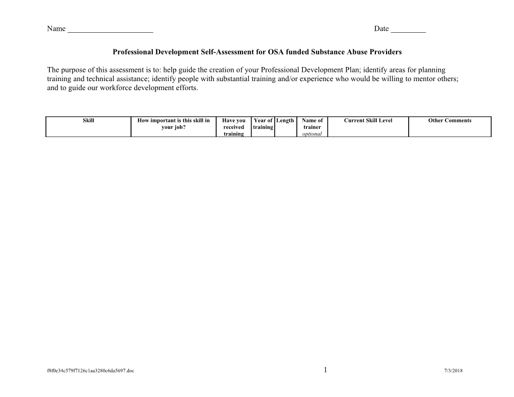 Professional Development Self-Assessment