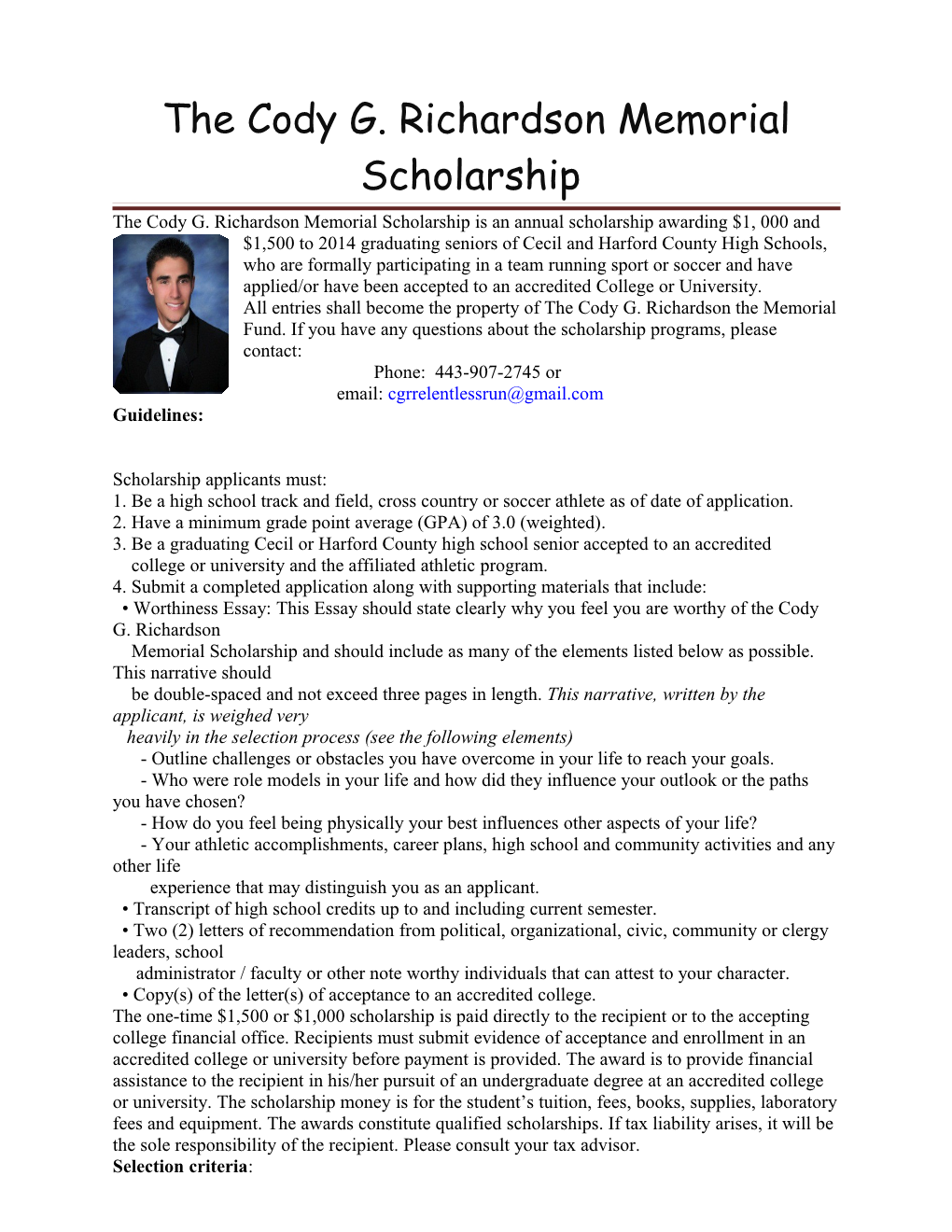 The Cody G. Richardson Memorial Scholarship