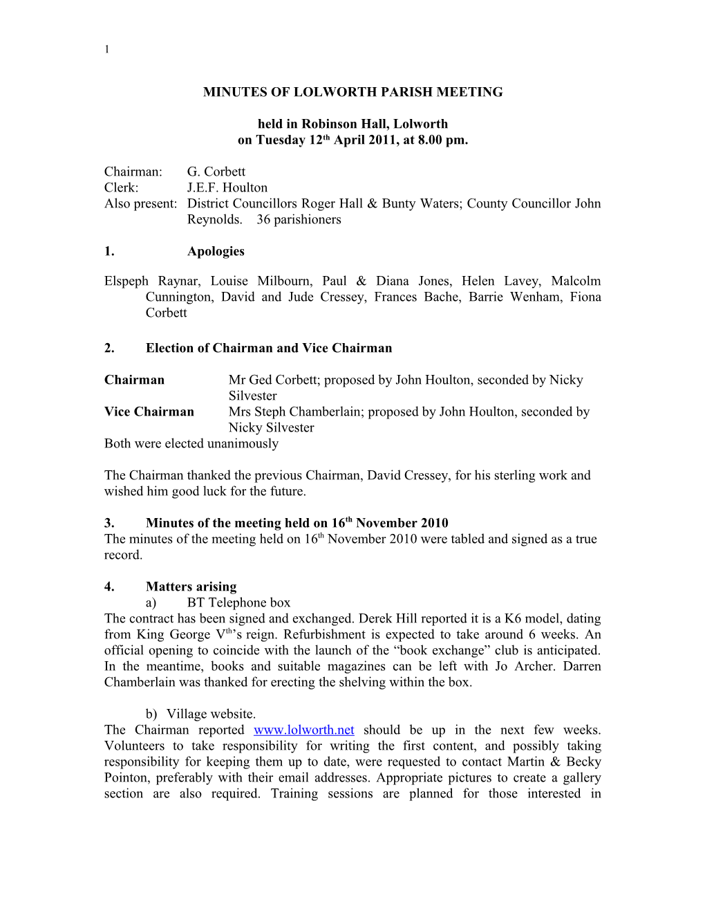 Notice of an Extraordinary Meeting of the Lolworth Village Meeting
