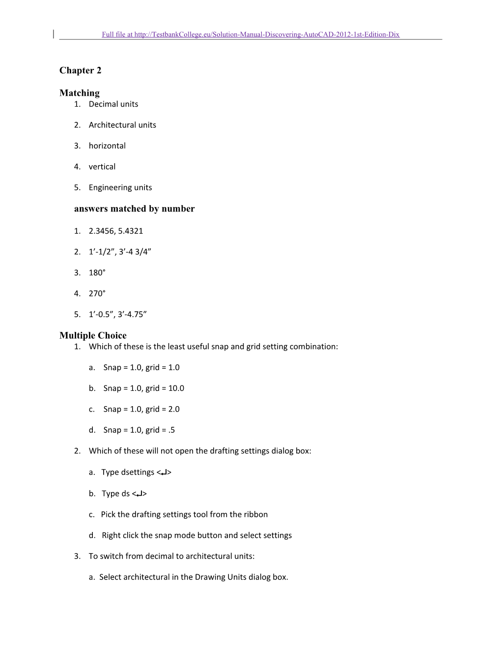 Answers Matched by Number