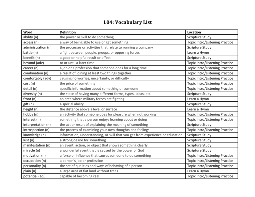 L04: Vocabulary List