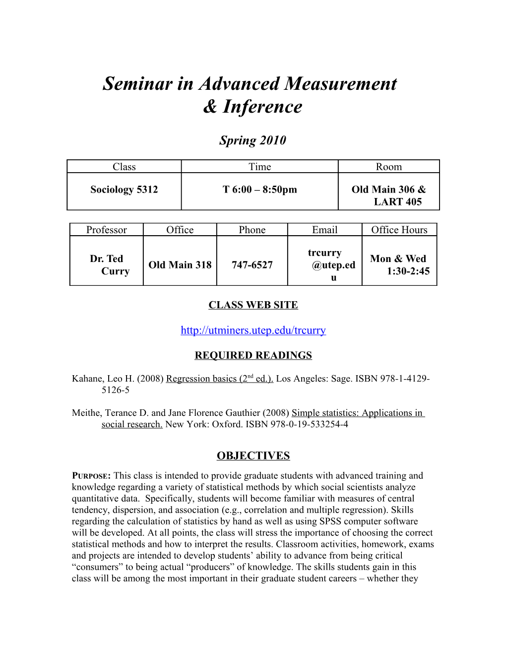 Seminar in Advanced Measurement