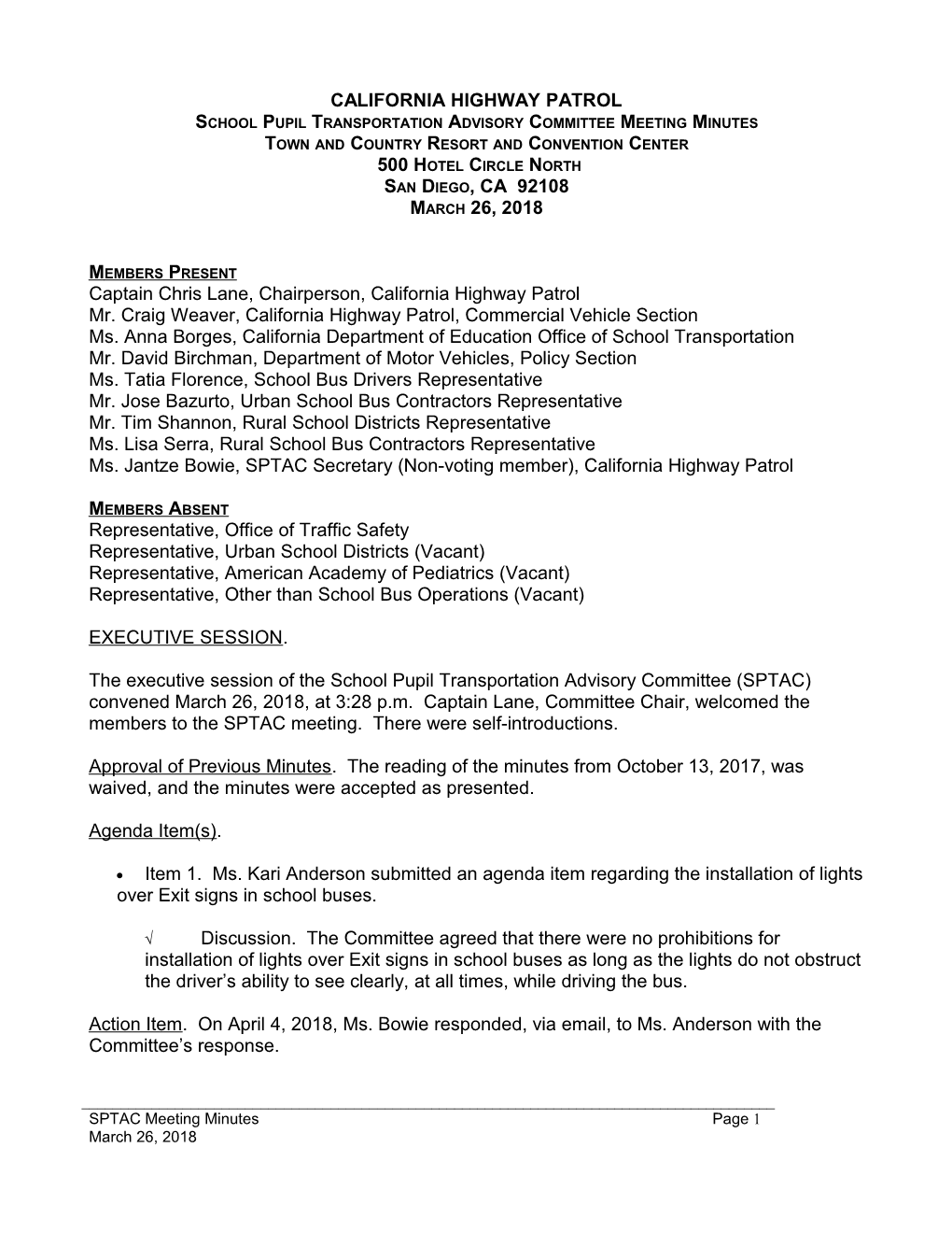 School Pupil Transportation Advisory Committee Meeting Minutes