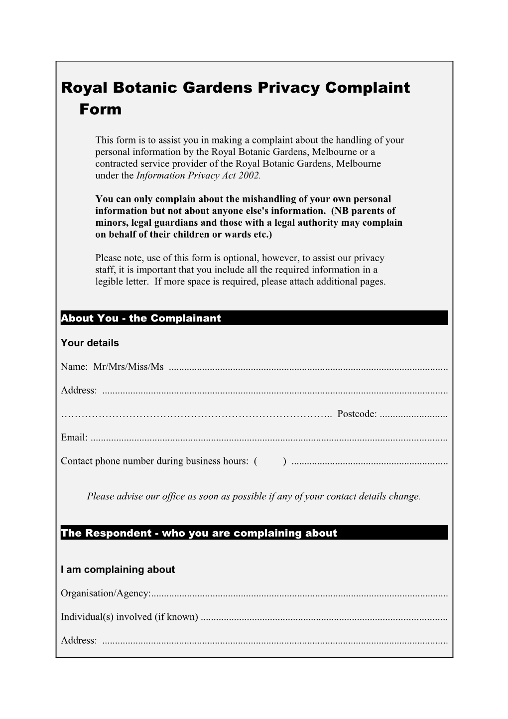 DRAFT NRE Privacy Complaint Form
