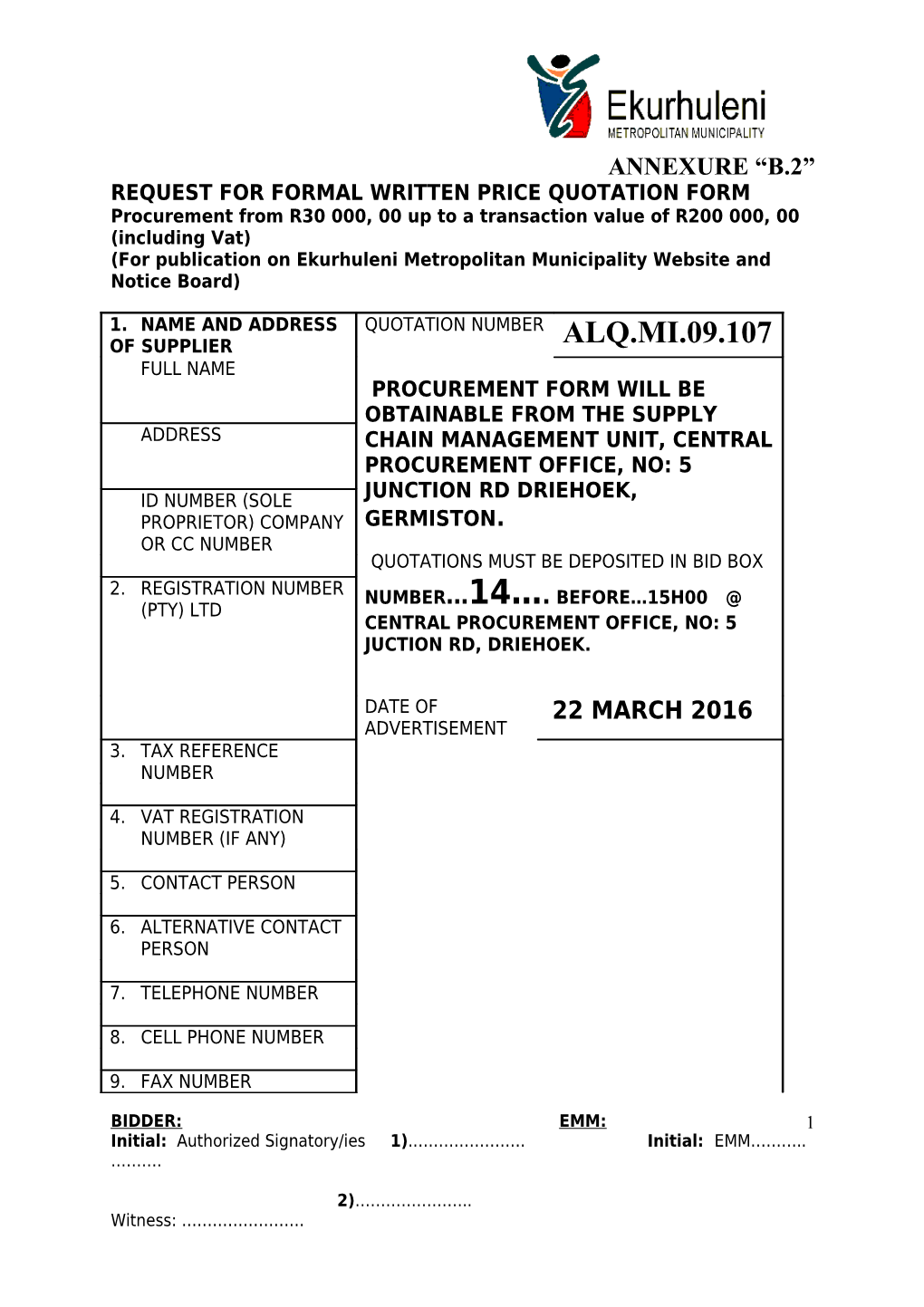 Request for Formal Written Price Quotation Form s2