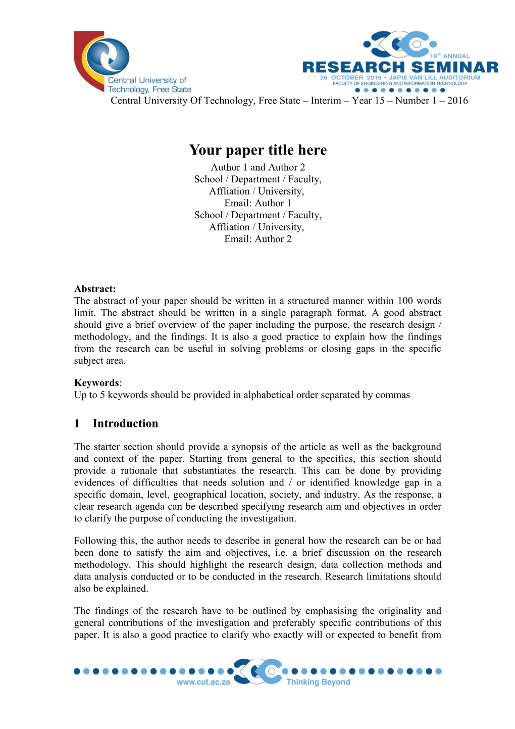 Paper Template for International Postgraduate Research Conference