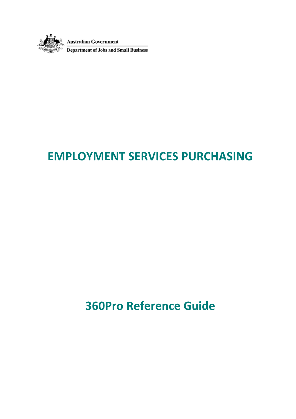 Employment Services Purchasing 360Pro Reference Guide