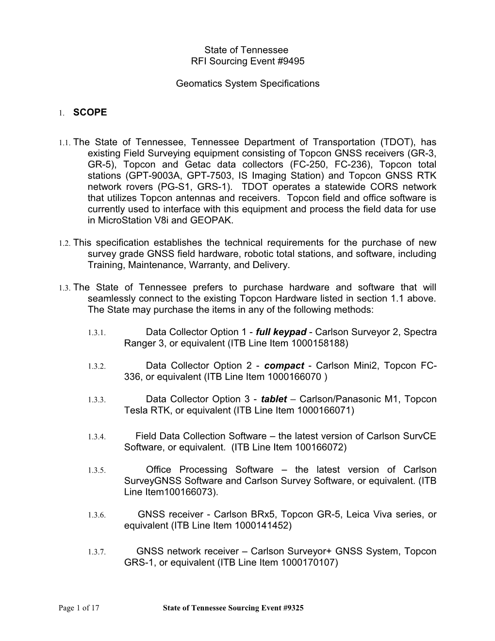 Surveying System Specifications