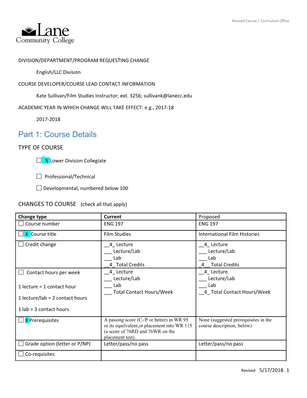 Revised Course Curriculum Office