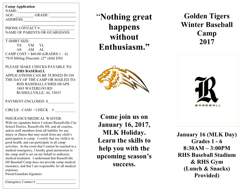 Russellville High School Summer Baseball Camp