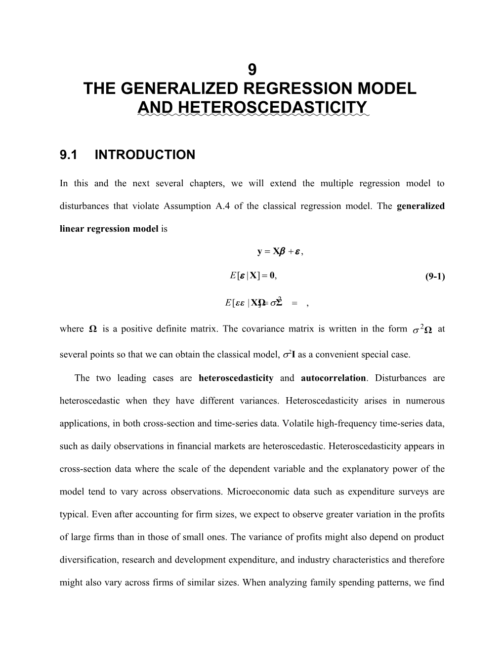 The Generalized Regression Model and Heteroscedasticity