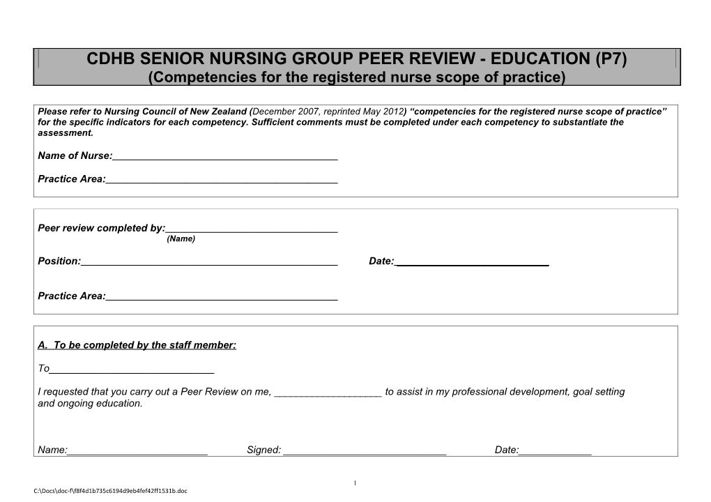 Cdhb Senior Nursing Group Peer Review - Education (P7)