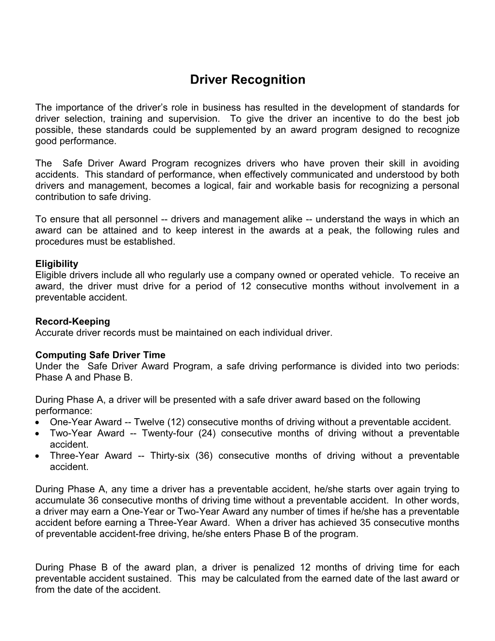 Driver Recognition