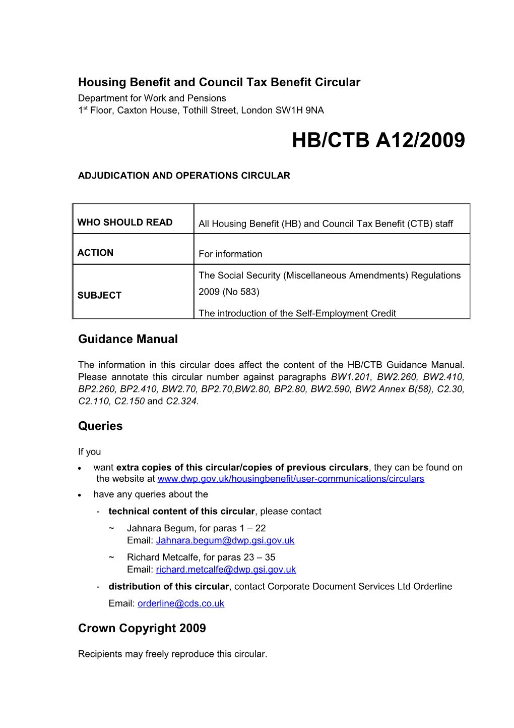 Housing Benefit and Council Tax Benefit Circular s10