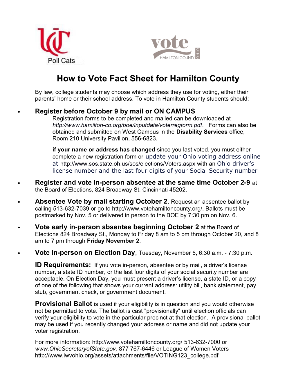 How to Vote Fact Sheet for Hamilton County
