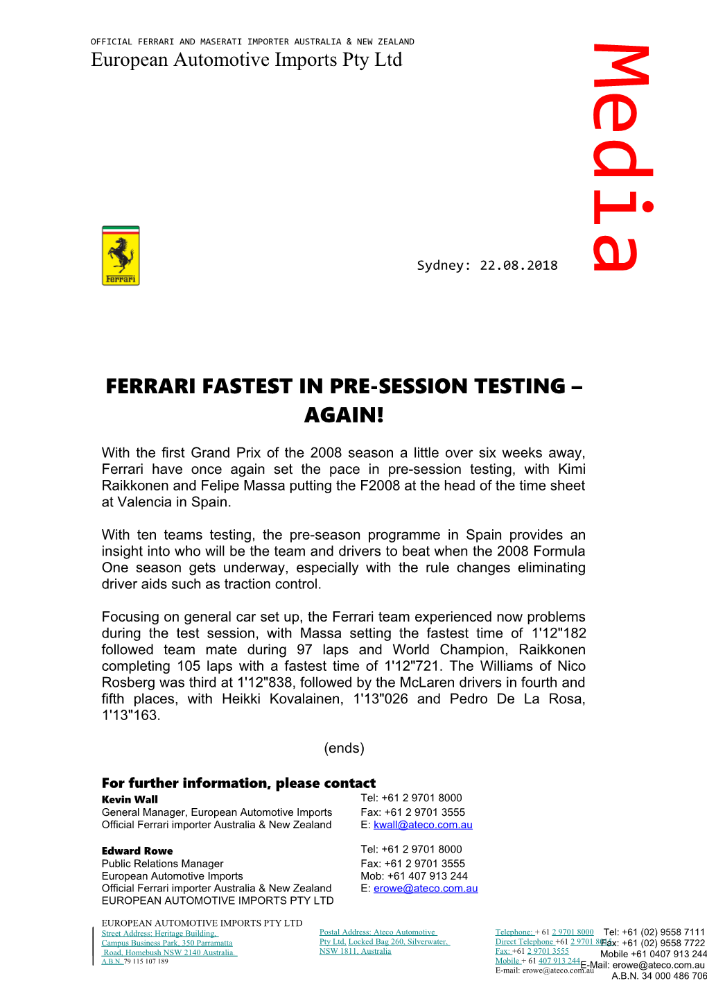 Ferrari Fastest in Pre-Session Testing Again!