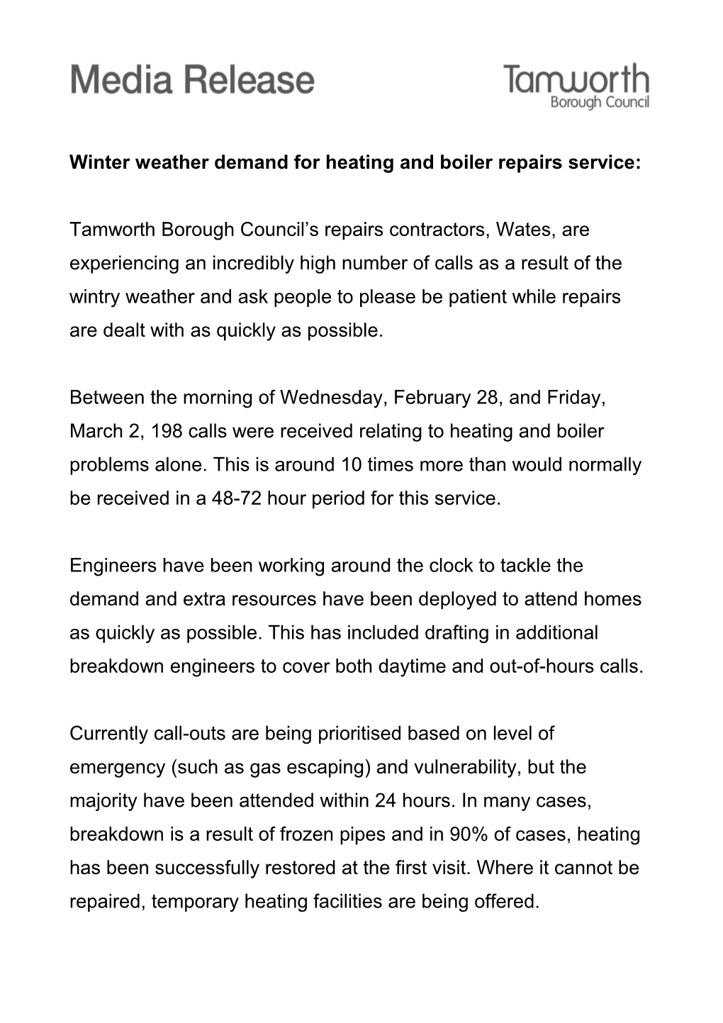 Winter Weather Demand for Heating and Boiler Repairs Service