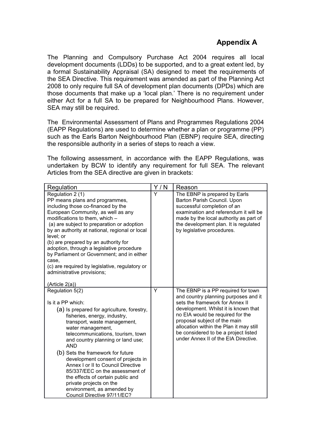 The Environmental Assessment of Plans and Programmes Regulations 2004 (EAPP Regulations)
