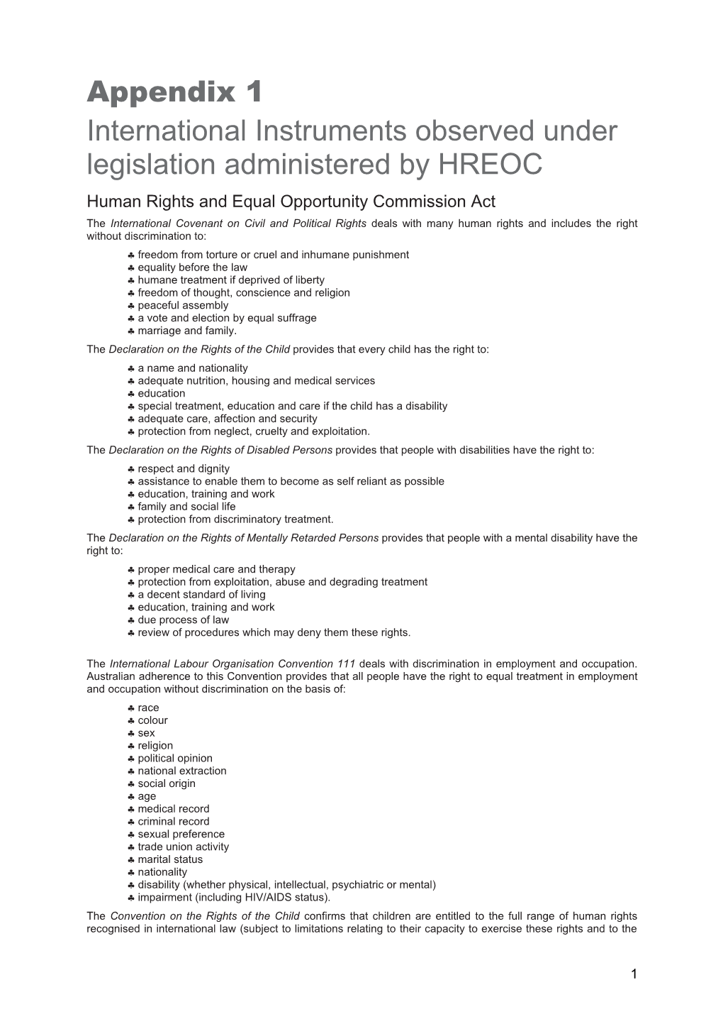 International Instruments Observed Under Legislation Administered by HREOC