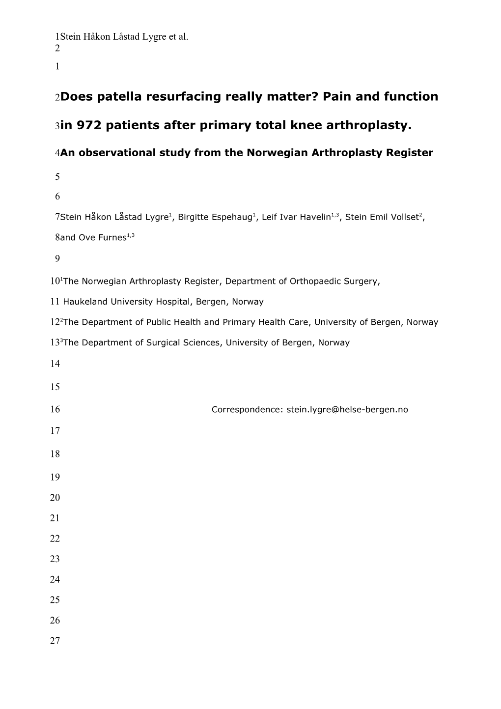 An Observational Study from the Norwegian Arthroplasty Register