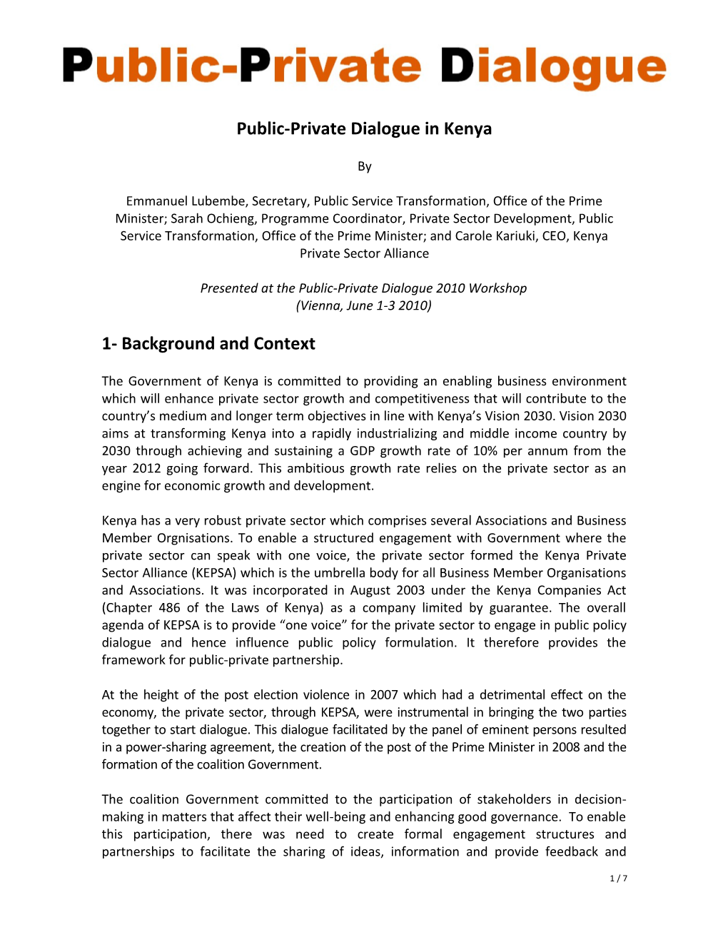Public-Private Dialogue in Kenya