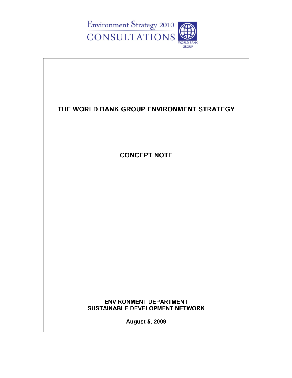 World Bank Group's Environment Strategy - Concept Note