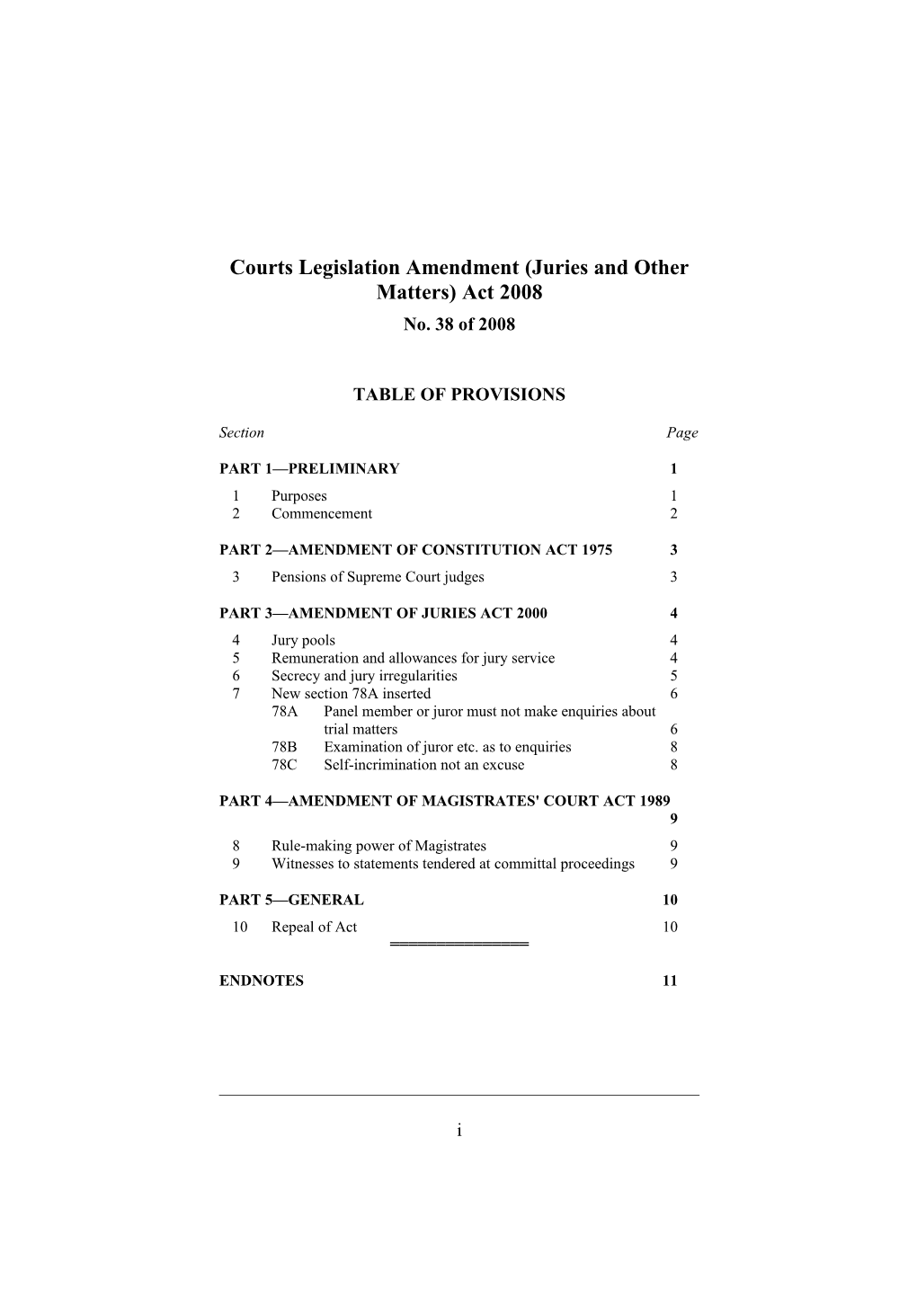 Courts Legislation Amendment (Juries and Other Matters) Act 2008