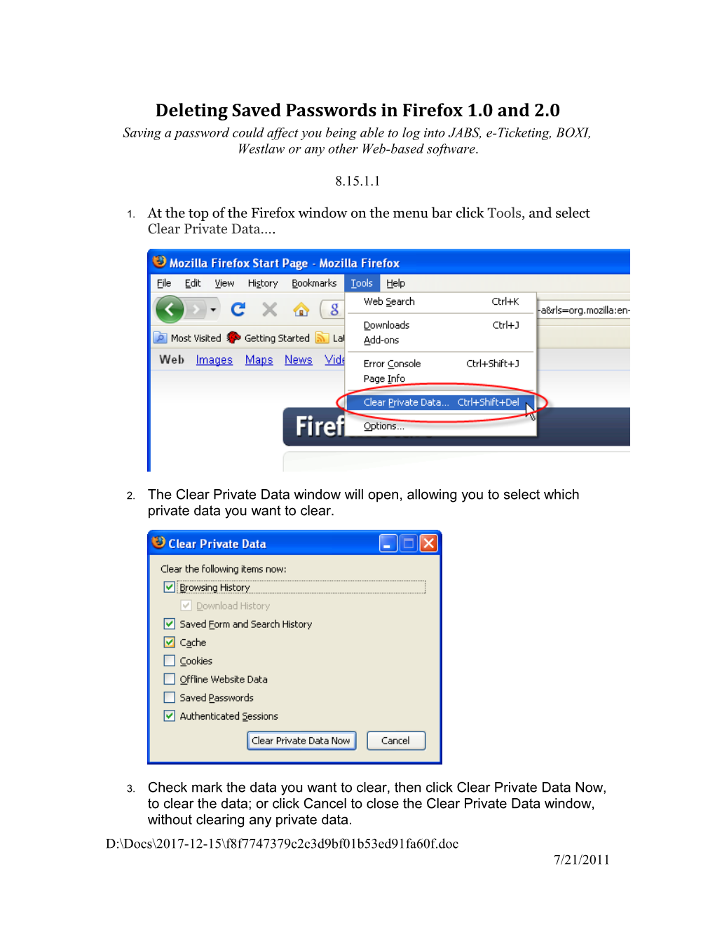 Deleting Saved Passwords in Firefox 1.0 and 2.0