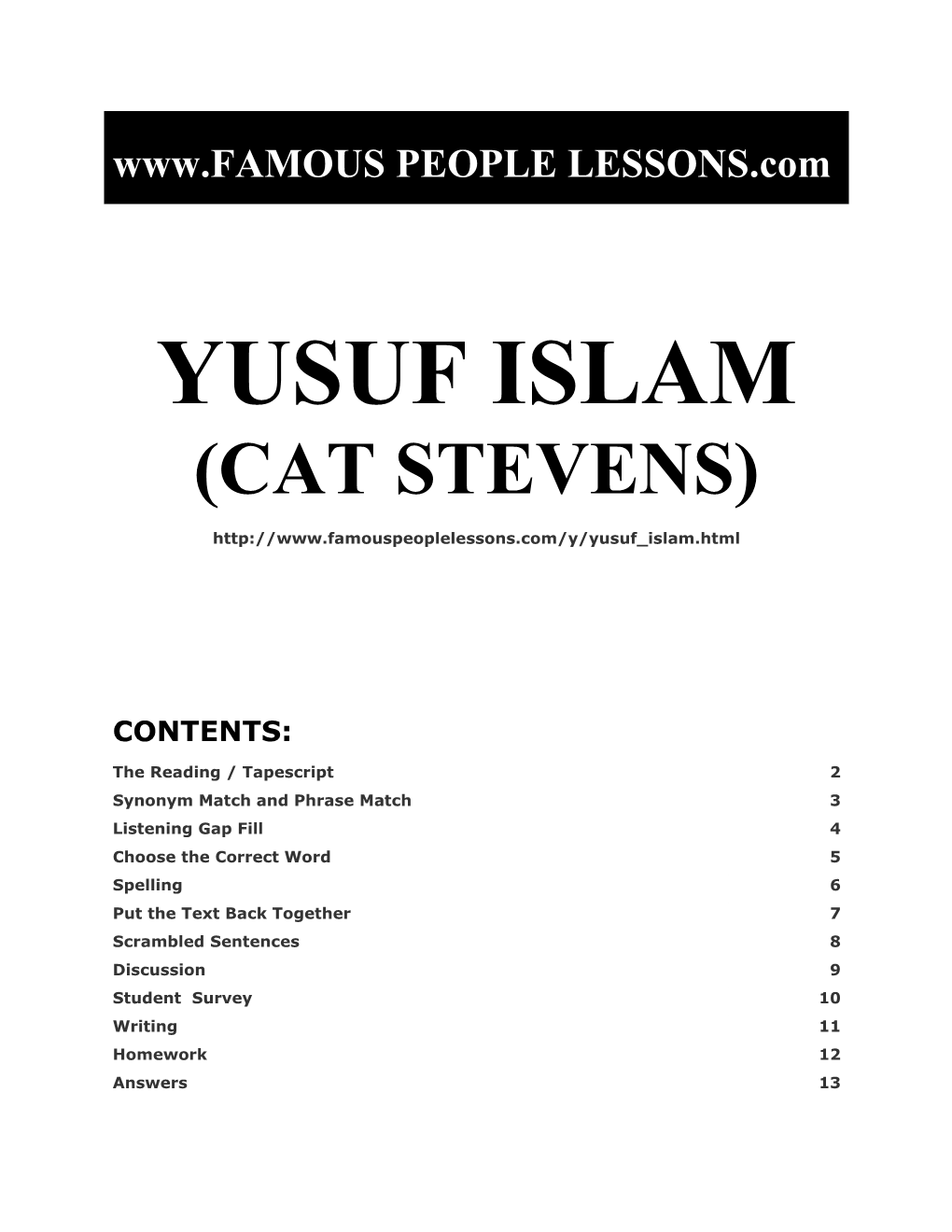 Famous People Lessons - Yusuf Islam