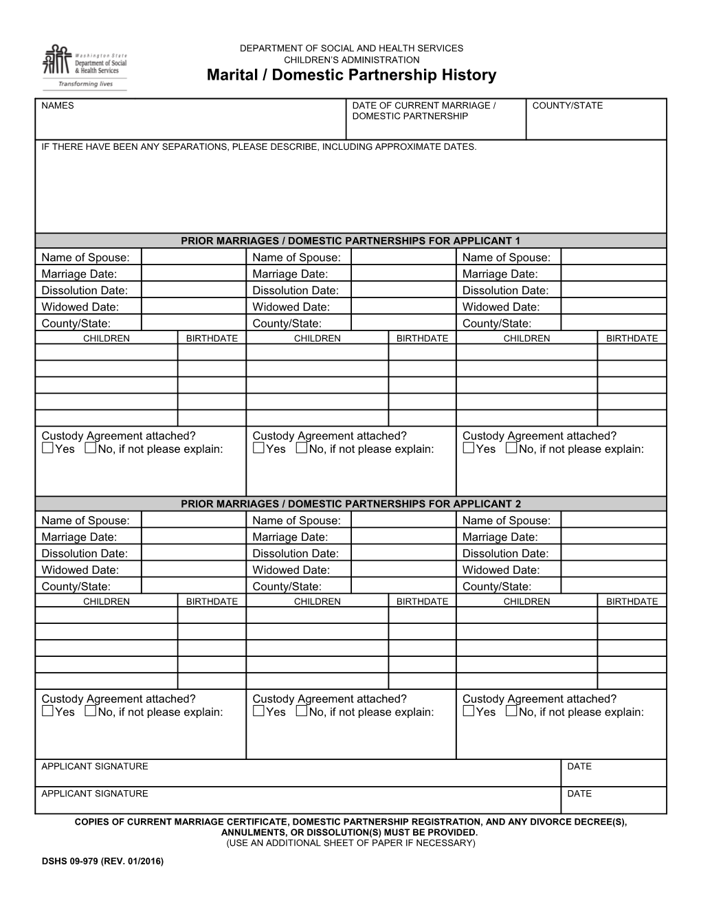 Marital / Domestic Partnership History