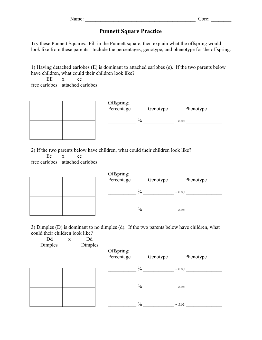 Punnett Square Practice s1