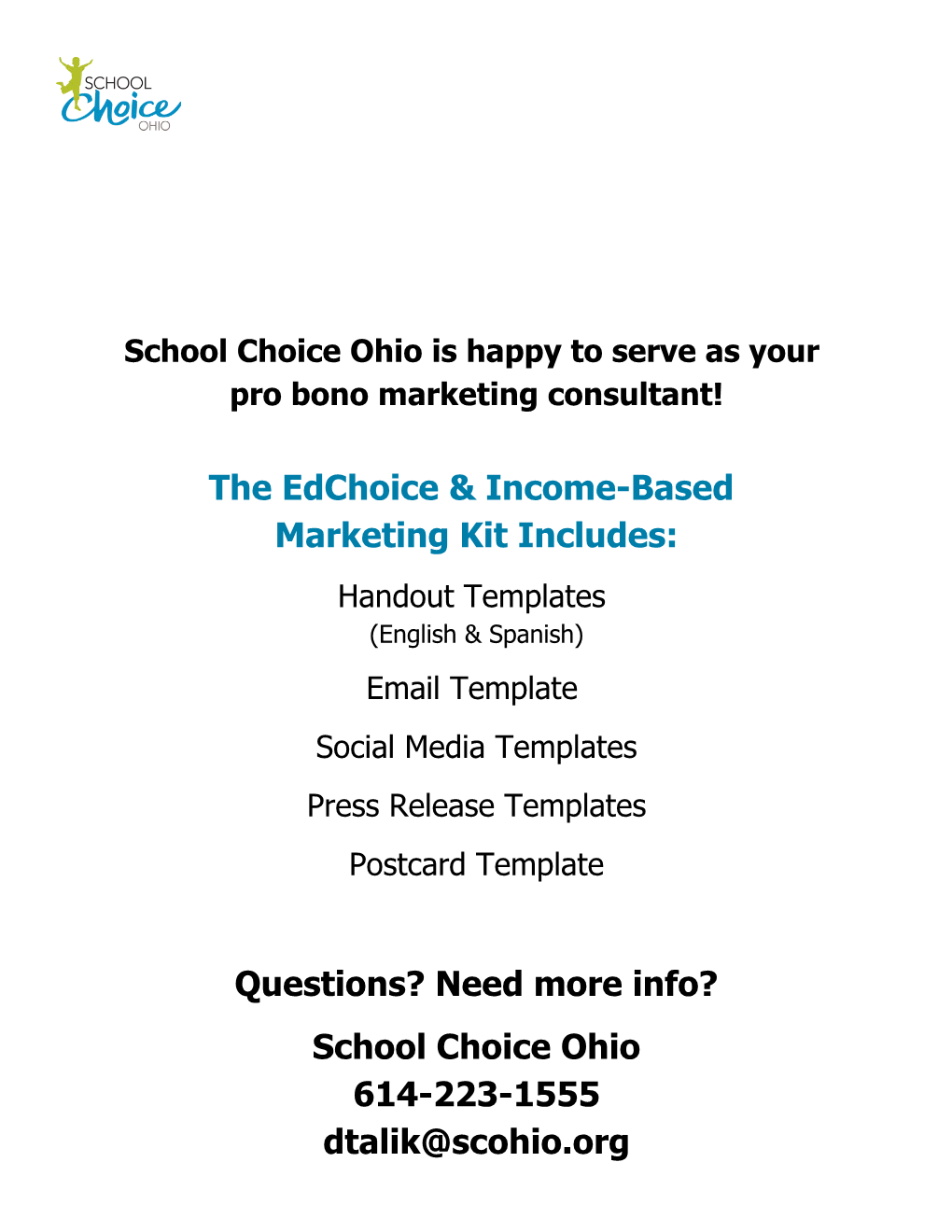 School Choice Ohio Is Happy to Serve As Your Pro Bono Marketing Consultant!