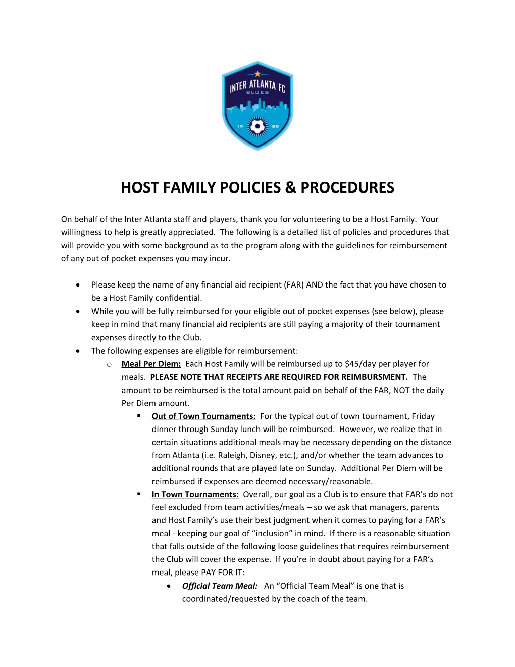 Host Family Policies & Procedures