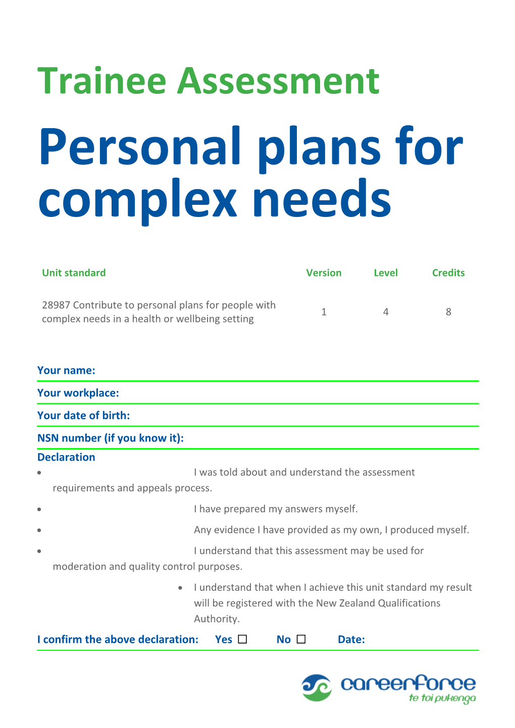 Personal Plans for Complex Needs