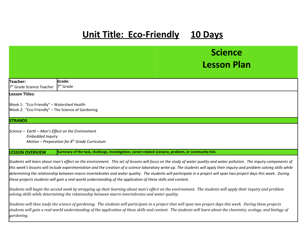 Unit Title: Eco-Friendly 10 Days