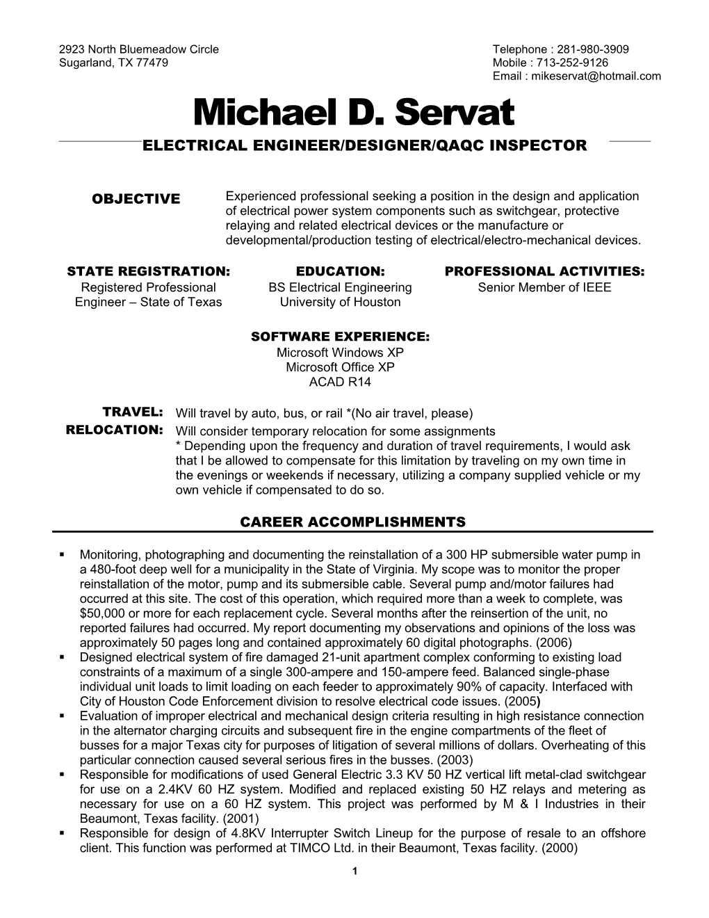 Consulting Electrical/Consulting Forensic Engineer June 2002-Present