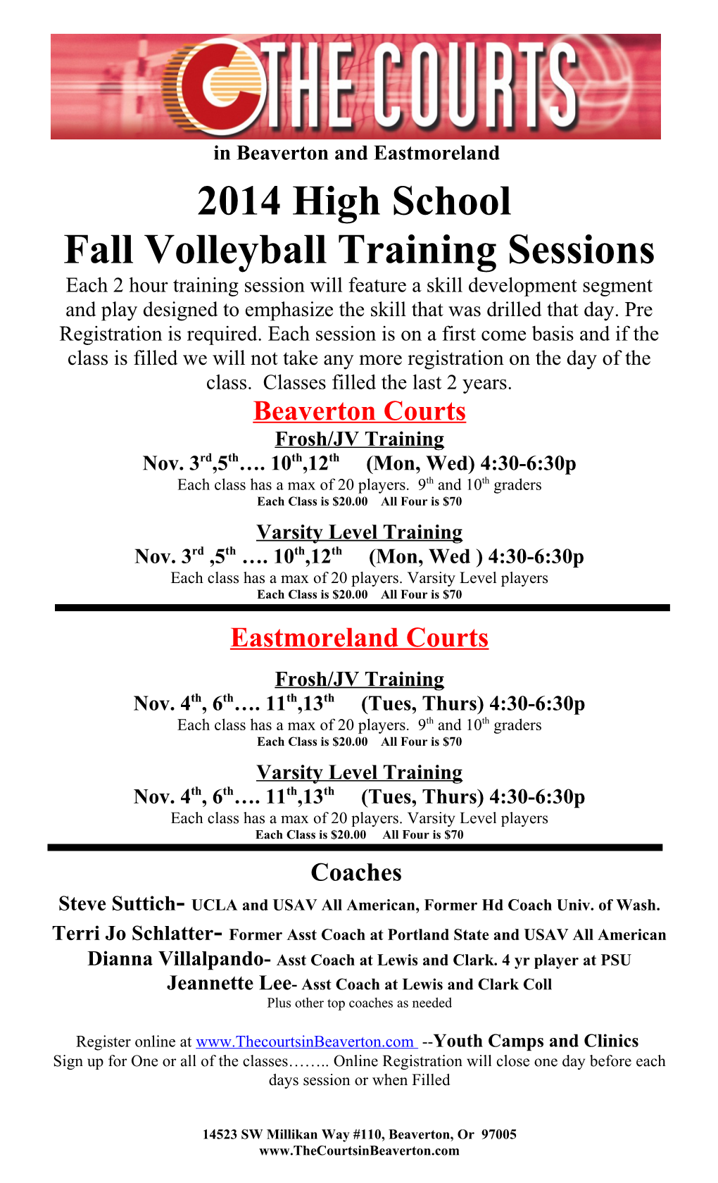 Fall Volleyball Training Sessions