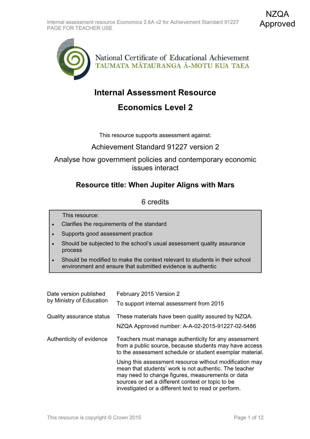 Level 2 Economics Internal Assessment Resource s1