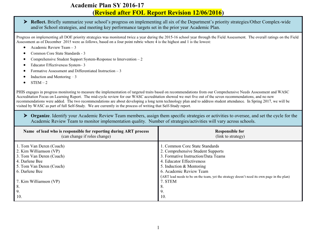 Goal 1, Strategy 1: Common Core State Standards