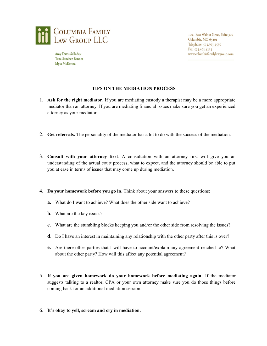 Tips on the Mediation Process