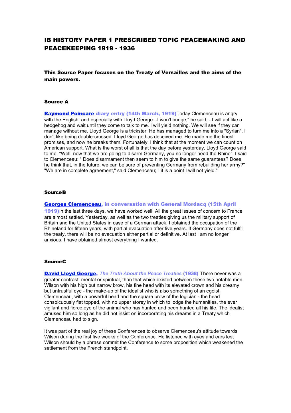 Ib History Paper 1 Prescribed Topic Peacemaking and Peacekeeping 1919 - 1936