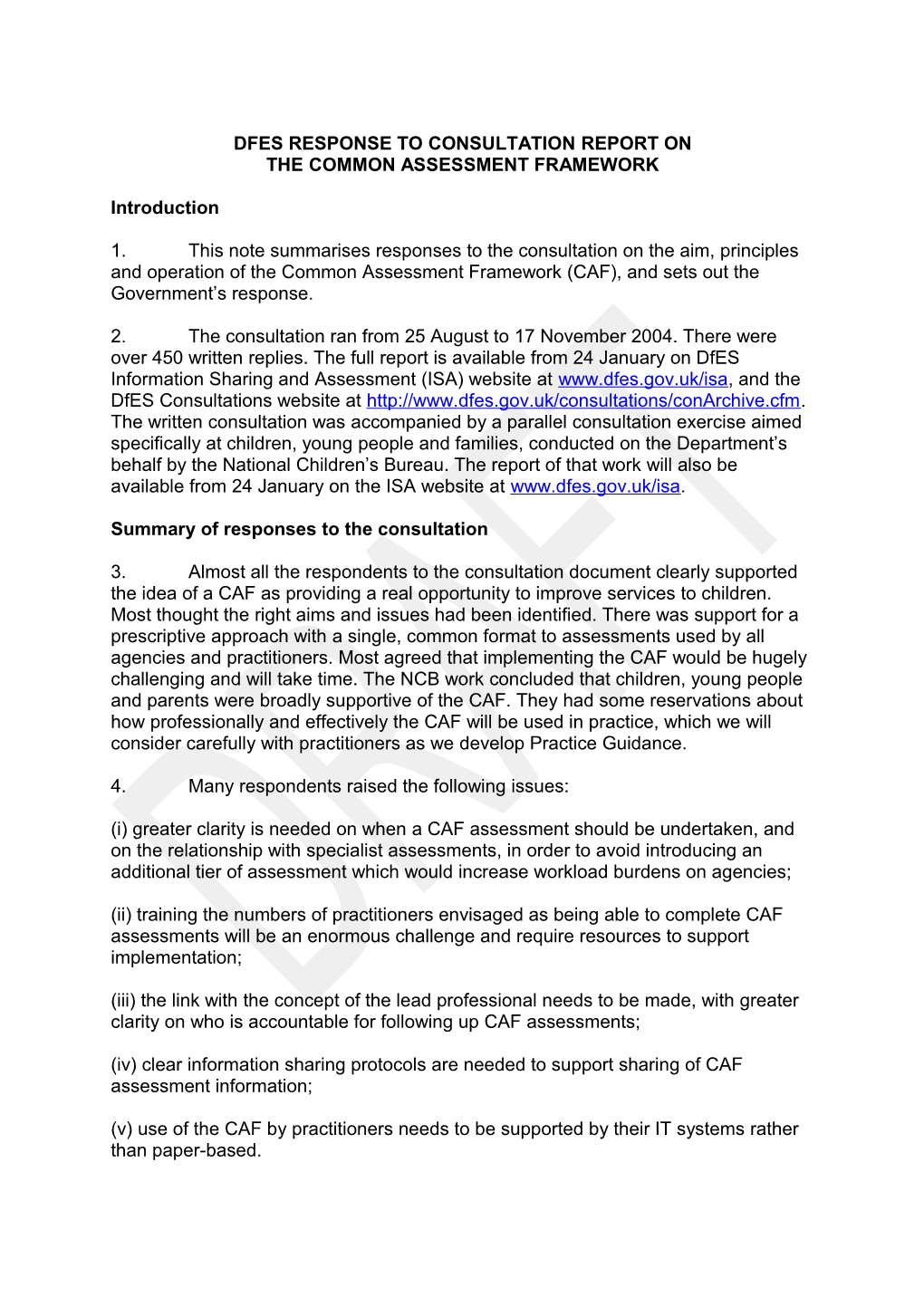 Isa Sub-Programme Paper on the Common Assessment Framework